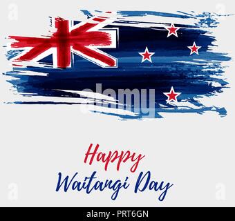 Happy Waitangi Day - Neuseeland Urlaub. Abstrakt gemalt grunge Flagge Neuseeland. Für Urlaub Hintergrund, Poster, Banner, Template, Grußkarte, Stock Vektor