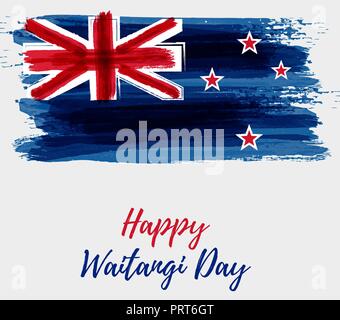 Happy Waitangi Day - Neuseeland Urlaub. Abstrakt gemalt grunge Flagge Neuseeland. Für Urlaub Hintergrund, Poster, Banner, Template, Grußkarte, Stock Vektor