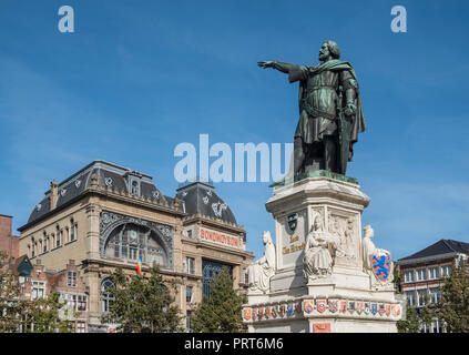 Denkmal für Flämische Staatsmann und politische Führer Jacob Van Artevelde, Ghent (Gent), Flandern, Belgien Stockfoto