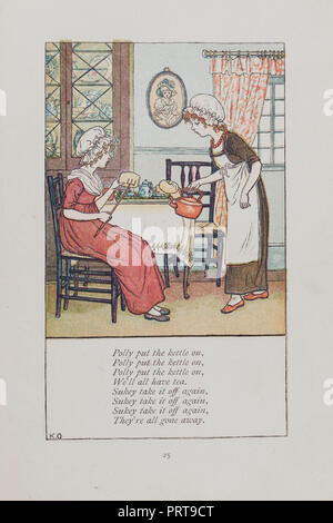 Polly Setzen Sie den Wasserkocher auf traditionelle Kinderlieder von Mother Goose mit Ill. von Kate Greenaway und ursprünglich 1881 veröffentlicht. Stockfoto