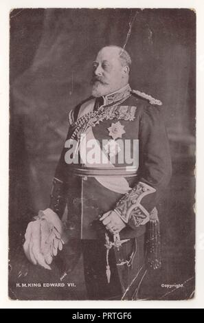 Ursprüngliche Postkarte aus dem frühen Jahr 1900s mit einem Porträt von König Edward Vll in Militäruniform - ältester Sohn von Königin Victoria, regierte vom 22. Januar 1901 bis zum 6. Mai 1910, um 1903, Großbritannien Stockfoto