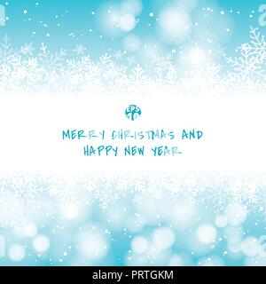 Winter White christmas bokeh Blau und funkelnden Lichtern festlichen Hintergrund aus Schneeflocken und Schnee mit leeren Kopie Platz für Ihre Text-, Vektor illu Stock Vektor