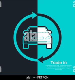 Die beiden Hälften des Autos mit einem Exchange Pfeil Index auf einem blauen und schwarzen Hintergrund. Konzept hübscher Vorgänge, die Sie mit dem Fahrzeug gemacht wird. Ein ve Stock Vektor