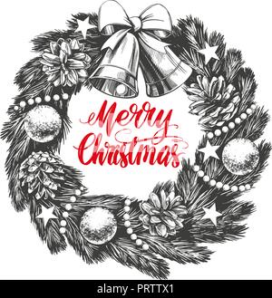 Weihnachten Kranz Kalligraphie Schrift text Symbol des Christentums Hand gezeichnet Vektor-illustration Skizze Stock Vektor