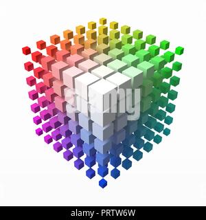 Kleine Würfel macht Farbverlauf in Form des großen Würfels. kleinere Kuben an Ecken. 3D-Stil, Vector Illustration. Stock Vektor