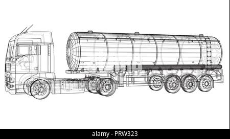 Benzin, Öl tanker Trailer, LKW auf der Autobahn. Automotive Fuel Tanker shipping Kraftstoff. Tracing Abbildung der 3d. EPS 10 Vektor Format auf weißem isoliert. Stock Vektor