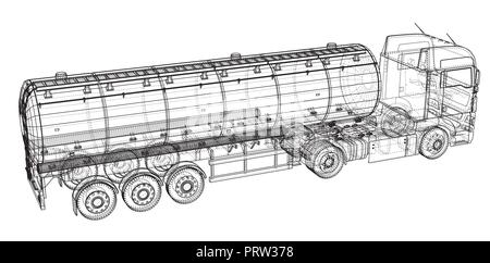 Großen Lkw Tankwagen mit Anhänger. Auf grauem Hintergrund. Erstellt Abbildung der 3d. Stock Vektor