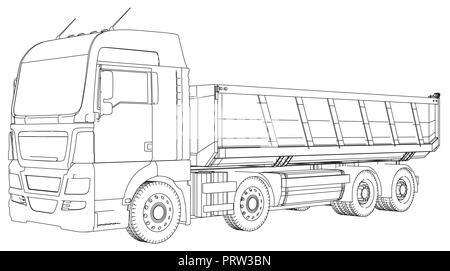 Sattelanhänger Dump Truck Skizze auf weißem Hintergrund Stock Vektor