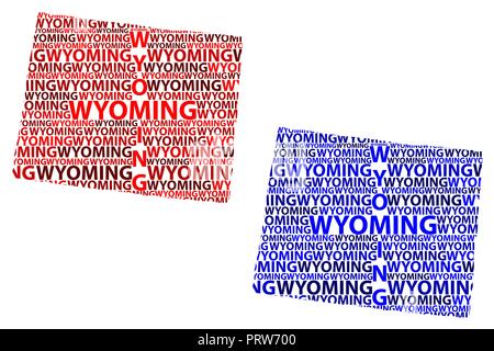 Skizze Wyoming (USA) schreiben Text Karte, Wyoming Karte - in der Form des Kontinents, Karte Bundesstaat Wyoming - Rot und Blau vector krank Stock Vektor