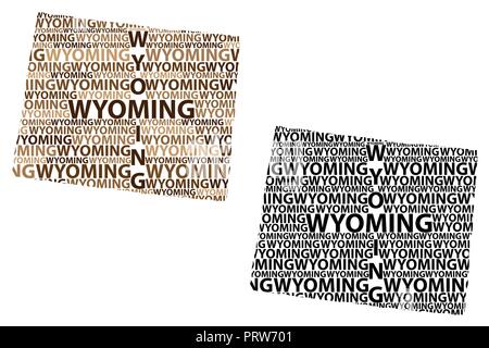 Skizze Wyoming (USA) schreiben Text Karte, Wyoming Karte - in der Form des Kontinents, Karte Bundesstaat Wyoming - braun und schwarz Vektor Stock Vektor