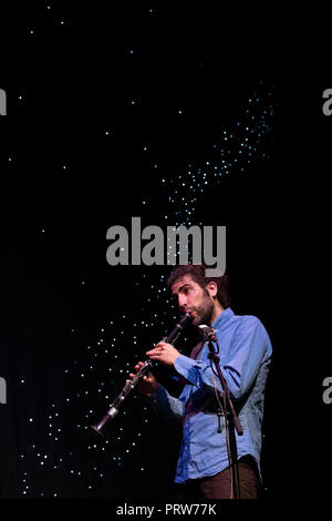 Oscar Antoli Spielt Klarinette mit Woody Schwarz, bass clarinet Quartet, Scarborough Jazz Festival 2018 Stockfoto