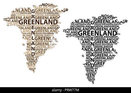Skizze Grönland schreiben Text Karte, Grönland - in der Form des Kontinents, Karte Grönland (Insel des Königreichs Dänemark) - Schwarz und Braun Vektor krank Stock Vektor