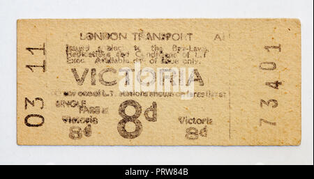 Vintage 1950s London Underground Ticket - Victoria Station. Stockfoto