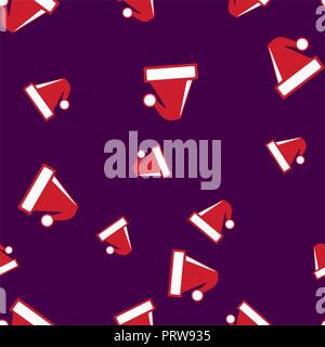 Weihnachten hüte Santa nahtlose Muster. Purple Background. Vector Illustration. Stock Vektor