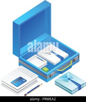 Beutel mit Büroausstattung. illustration Vektor auf weißem Hintergrund Stock Vektor