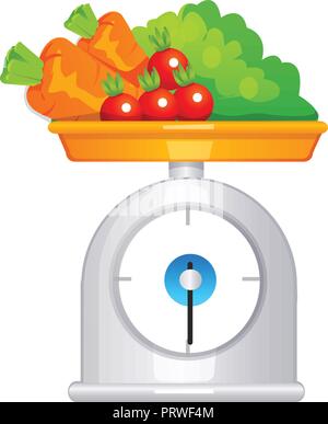 Waagen mit Obst. Vector Illustration isoliert auf weißem Hintergrund Stock Vektor