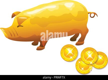 Schwein und Münze. Die Kaution Konzept. Vector Illustration isoliert auf weißem Hintergrund Stock Vektor