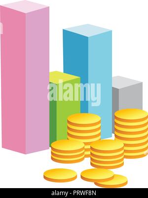 Diagramm und Münze. Vector Illustration isoliert auf weißem Hintergrund Stock Vektor