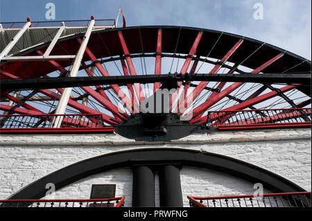 Die Laxey Wheel Übersicht der Kurbeltrieb. Stockfoto