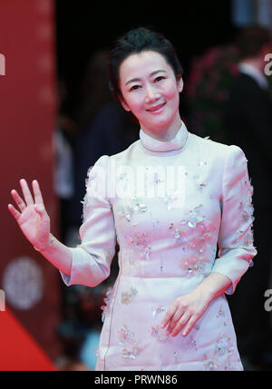 Busan, Südkorea. 4. Okt, 2018. Schauspielerin Zhao Tao kommt für die Eröffnungsfeier der 23 Busan International Film Festival in Busan, Südkorea, Sept. 4, 2018. Credit: Wang Jingqiang/Xinhua/Alamy leben Nachrichten Stockfoto