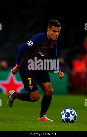 London, Großbritannien. 3. Okt 2018. Coutinho von Barcelona in Aktion während der Gruppe B Spiel der UEFA Champions League zwischen Tottenham Hotspurs und FC Barcelona im Wembley Stadion am Oktober 03, 2018 in London, England. Credit: José Bretón/Alamy leben Nachrichten Stockfoto