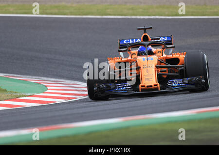 5. Oktober 2018, Suzuka International Racing Course, Suzuka City, Japan; Formel 1 Grand Prix von Japan, Freitag Freies Training; McLaren, Fernando Alonso Stockfoto