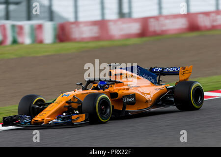 5. Oktober 2018, Suzuka International Racing Course, Suzuka City, Japan; Formel 1 Grand Prix von Japan, Freitag Freies Training; McLaren Fahrer Fernando Alonso Stockfoto