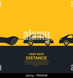 Die hand einschränken Auto Geschwindigkeit symbolisiert Anstieg der Abstand zwischen den Fahrzeugen, Reduzierung der Geschwindigkeit. Das Konzept der Sicherheit und Ausfallsicherheit auf Straßen, Stock Vektor