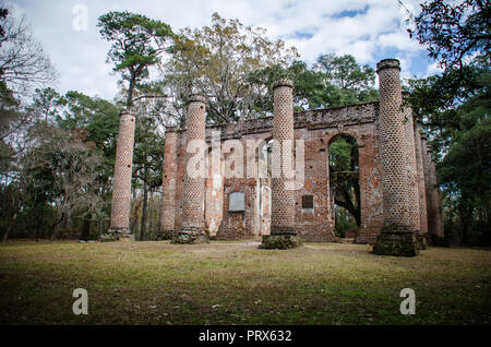 Alte Sheldon Kirchenruine in Harrisburg South Carolina, Kirche ist von den revolutionären Krieg und brannte nieder. Stockfoto