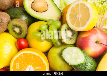 Textur Hintergrund der bunten rohes Gemüse und Obst, Ansicht von oben Stockfoto