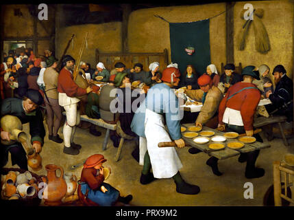 Bauer (Land) Hochzeit 1568 Pieter Bruegel (auch Brueghel der Ältere (1525-1530) - 1569) war der bedeutendste Künstler der Niederländischen und Flämischen Renaissance Maler, Belgien, belgische, niederländische, der in den Niederlanden. Stockfoto