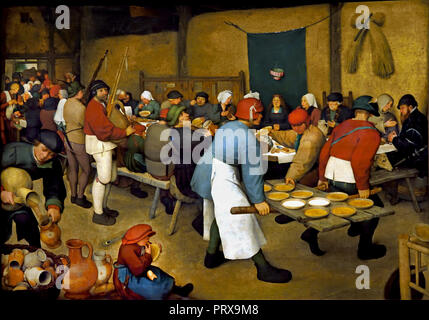 Bauer (Land) Hochzeit 1568 Pieter Bruegel (auch Brueghel der Ältere (1525-1530) - 1569) war der bedeutendste Künstler der Niederländischen und Flämischen Renaissance Maler, Belgien, belgische, niederländische, der in den Niederlanden. Stockfoto