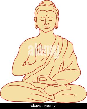 Zeichnung Skizze stil Abbildung des Gautama Buddha Siddhartha Gautama oder Shakyamuni Buddha sitzend in Lotus Position von vorne gesehen auf isolierten b Stock Vektor