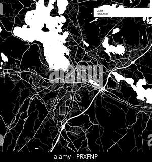 Lageplan von Lahti, Finnland mit typischen städtischen Wahrzeichen wie Gebäude, Straßen, Wasserwege und Eisenbahnen sowie kleinere Straßen und Parks Trails. Remo Stock Vektor