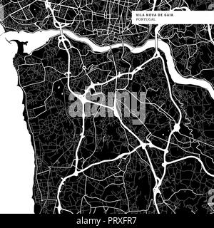 Lageplan von Vila Nova de Gaia, Portugal mit typischen städtischen Wahrzeichen wie Gebäude, Straßen, Wasserwege und Eisenbahnen sowie kleinere Straßen und Park Stock Vektor