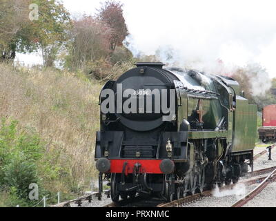 Nahaufnahme der Lokomotive 35006 in feinen grünen Lackierung auf der Gloucestershire Warwickshire Steam Railway Stockfoto