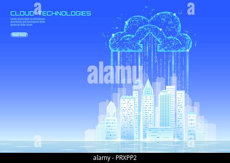 Smart City 3D-light cloud computing Stadtbild. Intelligente Gebäude Big Data Exchange Storage online futuristischen Konzept Zukunft Technologie. Urban banner Vector Illustration Stock Vektor