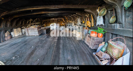 Darstellung von Lebensmitteln innerhalb von Santa Maria caravel vertäut im Hafen von Palos de la Frontera Dorf, Huelva, Spanien Stockfoto