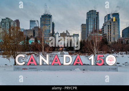 Canada 150 Years Sign, Calgary, Alberta, Kanada Stockfoto