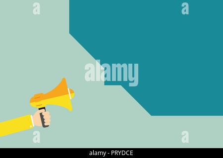 Flaches Design business Vector Illustration Konzept leere Raum modernen abstrakten Hintergrund geometrische Element. Die menschliche Hand mit Megafon und Leer Stock Vektor