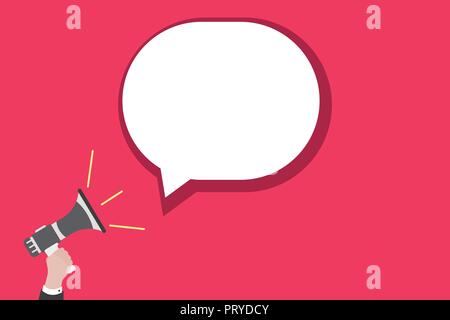 Flache design Vector Illustration Leere esp Vorlage kopieren Text für Werbung, Promotion, Poster, Flyer, Banner, Artikel. Die menschliche Hand Megaphon mit Stock Vektor