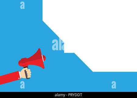 Flache design Vector Illustration Leere esp Vorlage kopieren Text für Werbung, Promotion, Poster, Flyer, Banner, Artikel. Die menschliche Hand Megaphon und B Stock Vektor