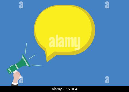 Flaches Design business Vector Illustration Konzeption Text für esp Web Banner Werbemittel mock up Vorlage. Die menschliche Hand Megaphon wit Stock Vektor