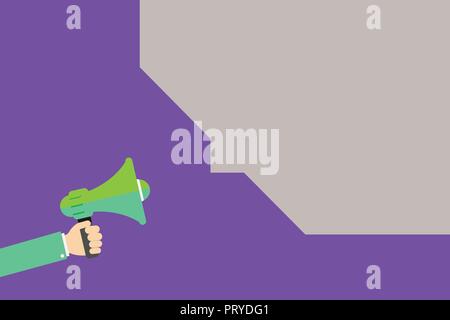 Flaches Design business Vector Illustration Konzept leere Vorlage kopieren space Poster Gutscheine Werbemittel. Die menschliche Hand mit Megafon und Blan Stock Vektor