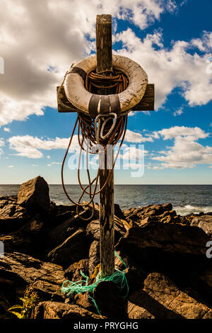 Rettungsring Monhegan Island, Maine, USA Stockfoto