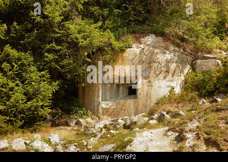 Bunker, Verteidigung System Plamort, Zweiter Weltkrieg, Italien aus dem nationalsozialistischen Deutschland zu schützen, in der Nähe der Plamorter moss Biotop Stockfoto