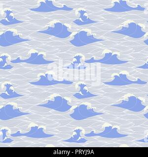 Nahtlose Muster mit Hand gezeichnet stilisierte Wellen des Meeres. Vector Illustration. Stock Vektor