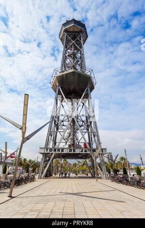 BARCELONA, Spanien - Oktober 02, 2017: Torre Jaume I ist ein Stahl truss Tower in Barcelona, Katalonien Region von Spanien Stockfoto