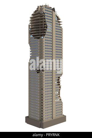 Skyscraper isoliert auf Weiss 3 D Abbildung ruiniert Stockfoto