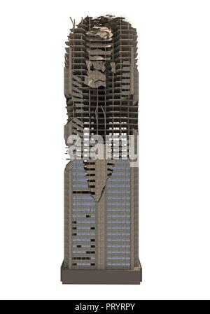 Skyscraper isoliert auf Weiss 3 D Abbildung ruiniert Stockfoto